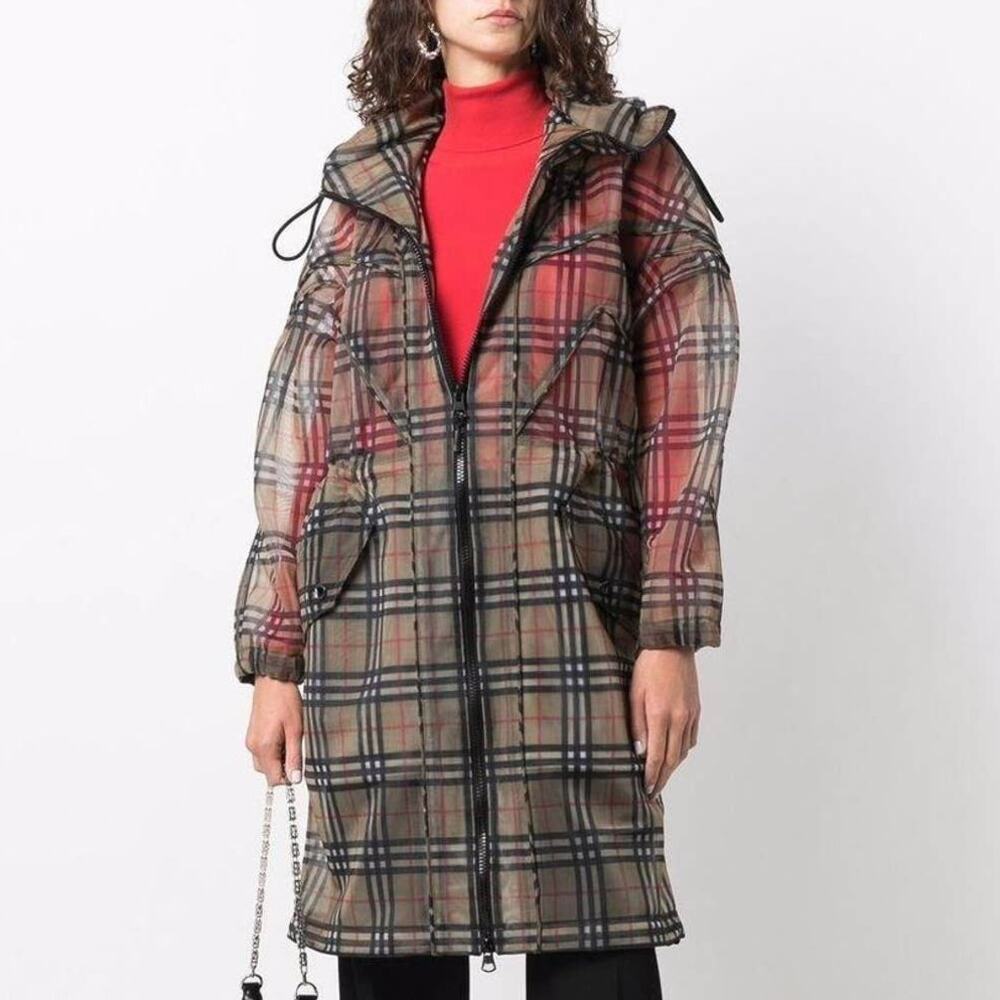 Burberry Nova Check Mesh Plaid Transparent Long Jacket - Picture 2 of 16